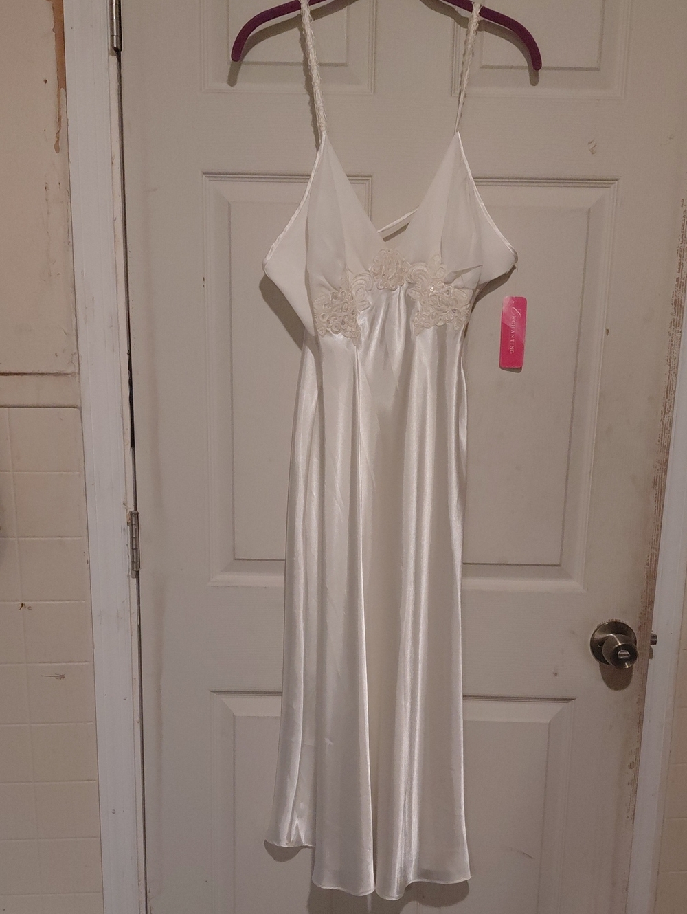 Enchanting By Sears Ivory Satin Slip Dress with Lace Accents Size XL New